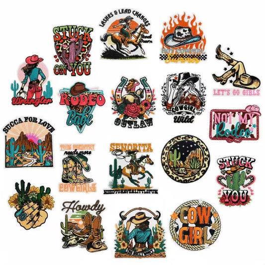 Western Cowgirl Embroidery Iron-On Patches