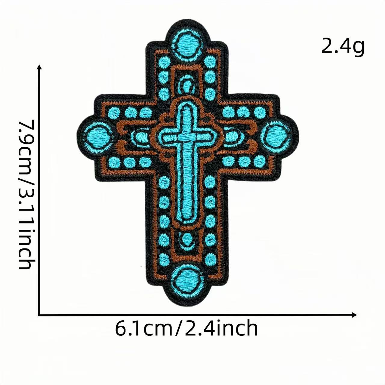 Western Cross Iron-On Patches, Vintage Christian Embroidery Patches
