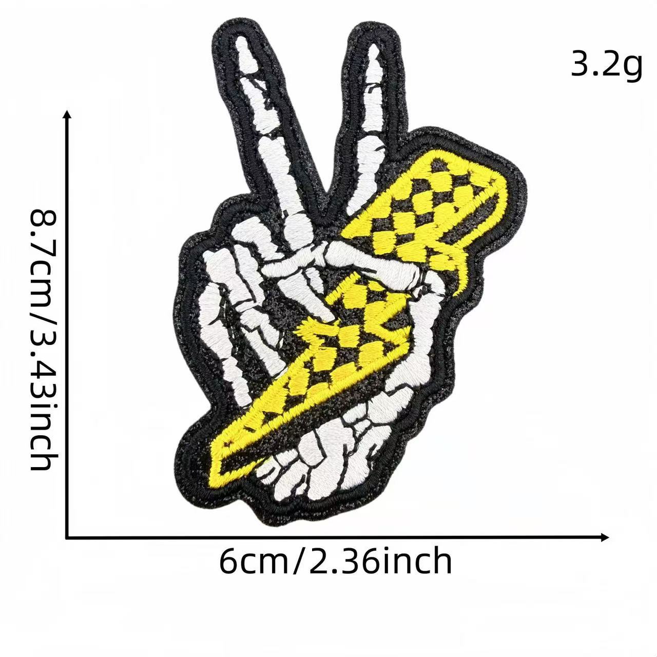 Skeleton Hand Peace Sign Embroidery Iron-On Patches
