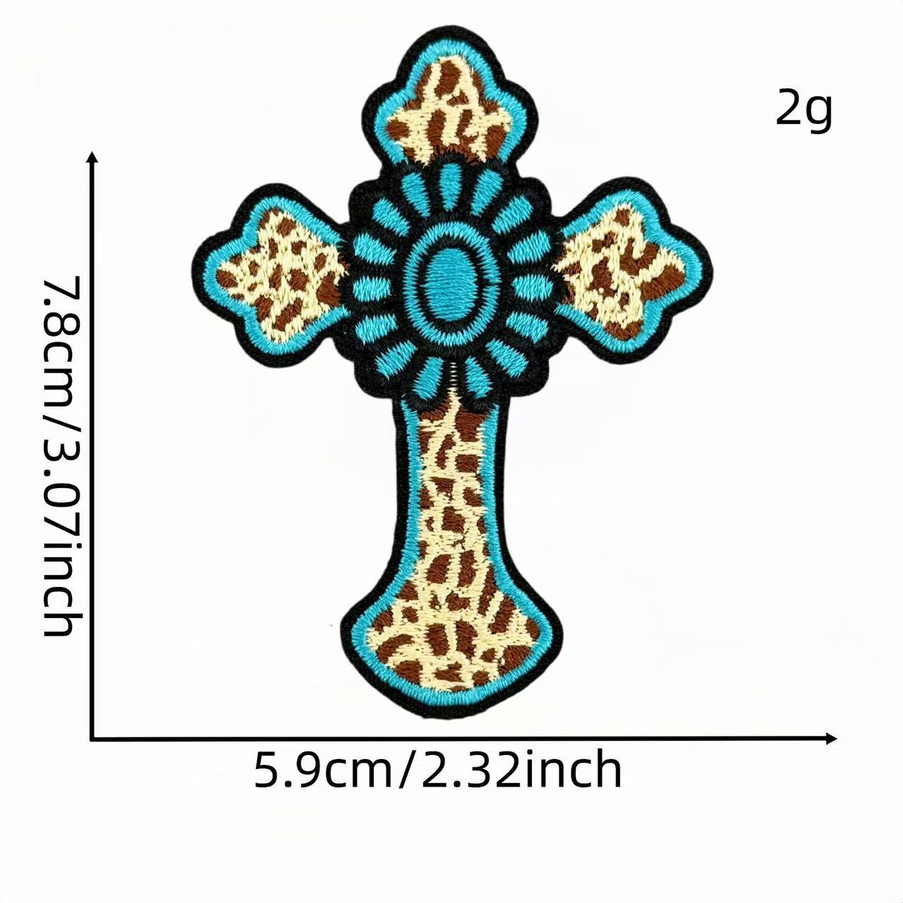 Western Cross Iron-On Patches, Vintage Christian Embroidery Patches