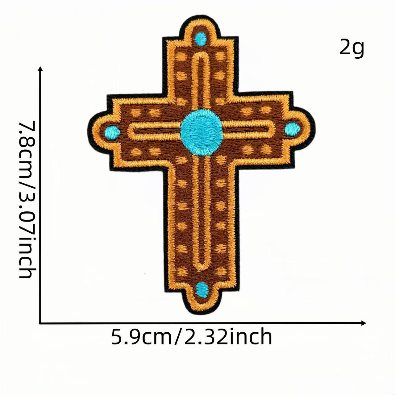 Western Cross Iron-On Patches, Vintage Christian Embroidery Patches