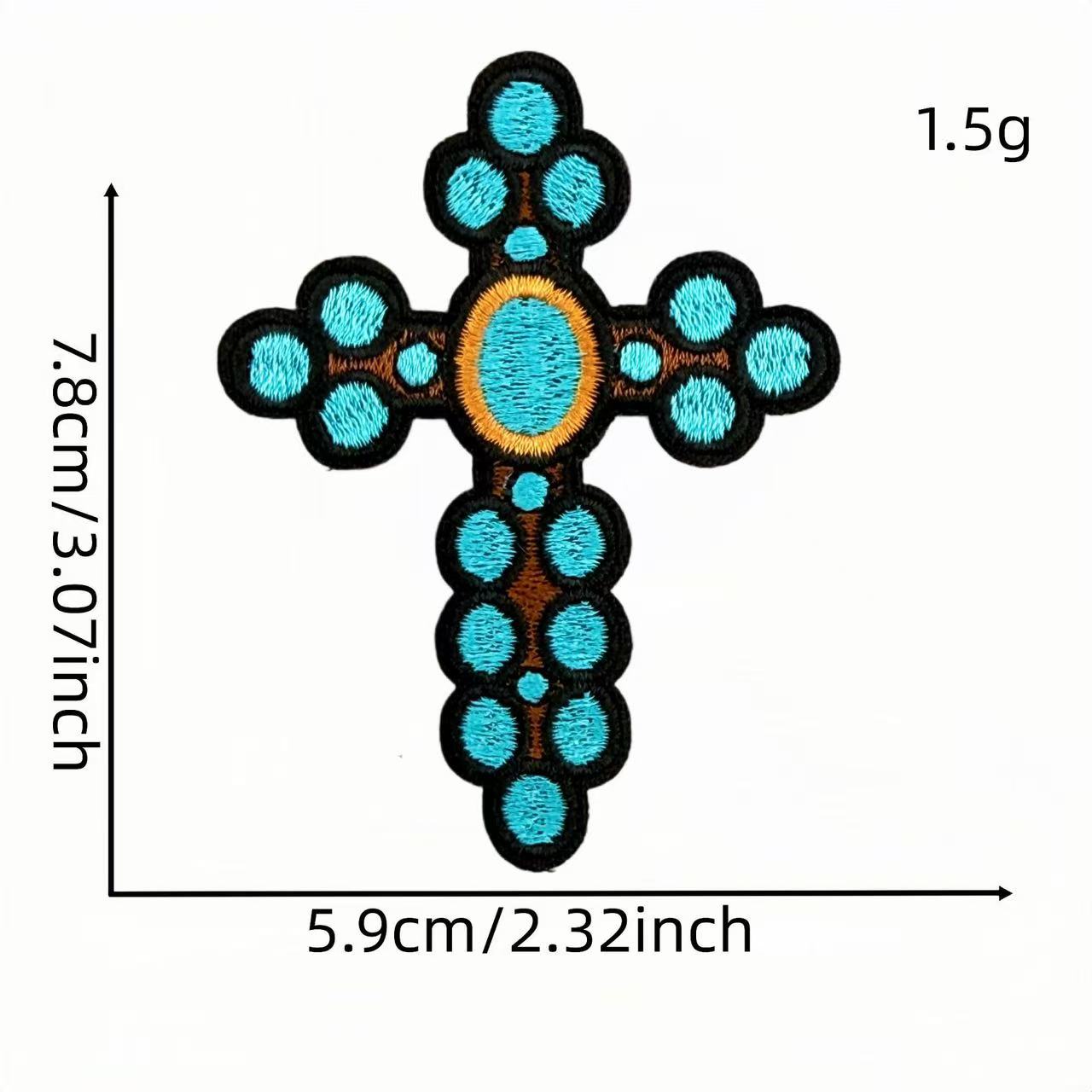 Western Cross Iron-On Patches, Vintage Christian Embroidery Patches