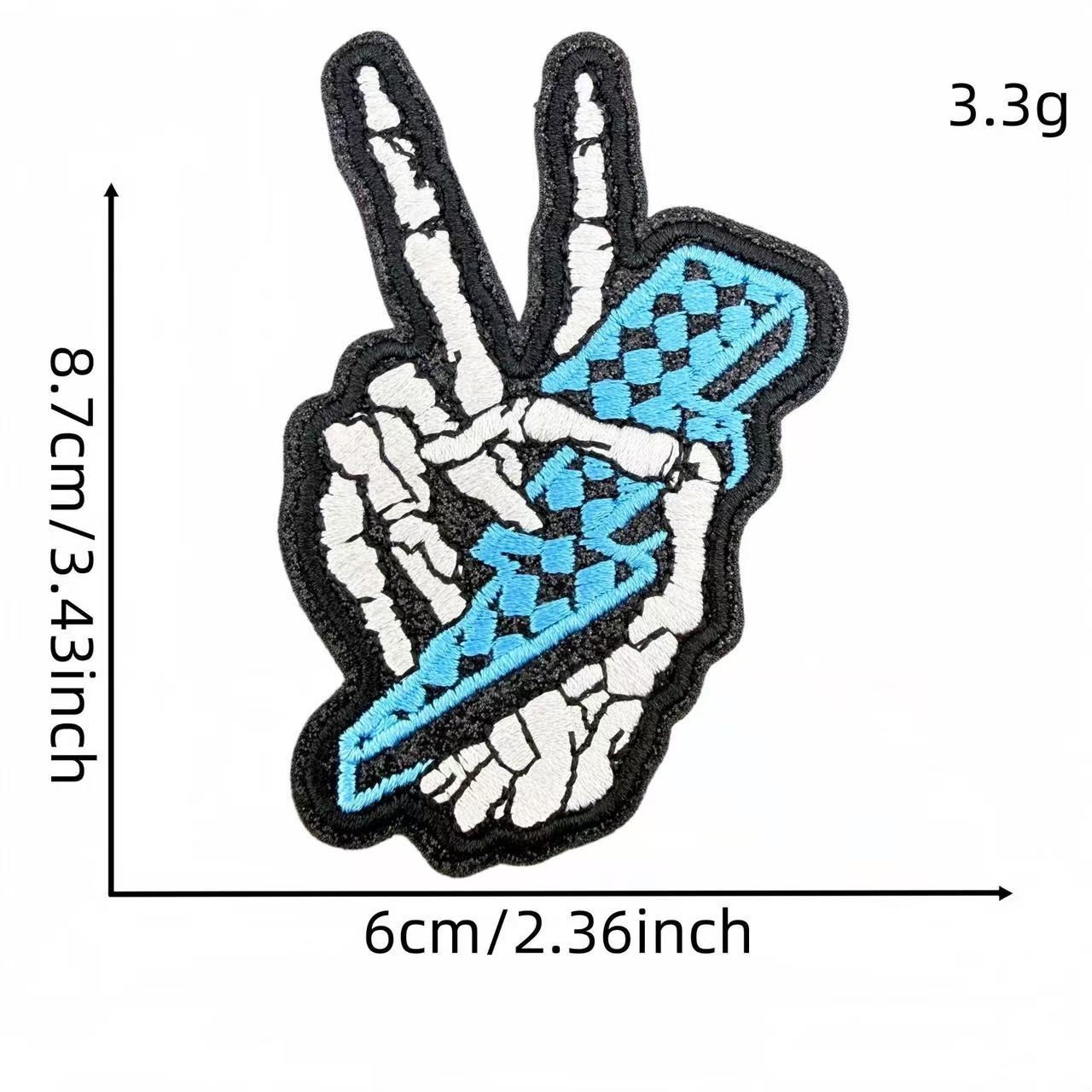 Skeleton Hand Peace Sign Embroidery Iron-On Patches