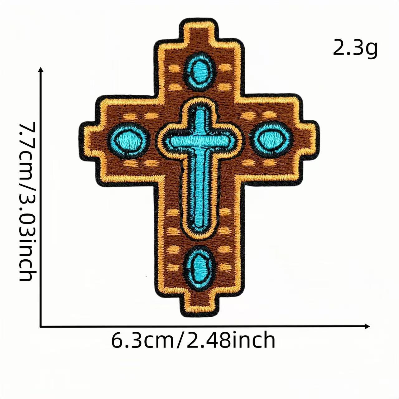 Western Cross Iron-On Patches, Vintage Christian Embroidery Patches