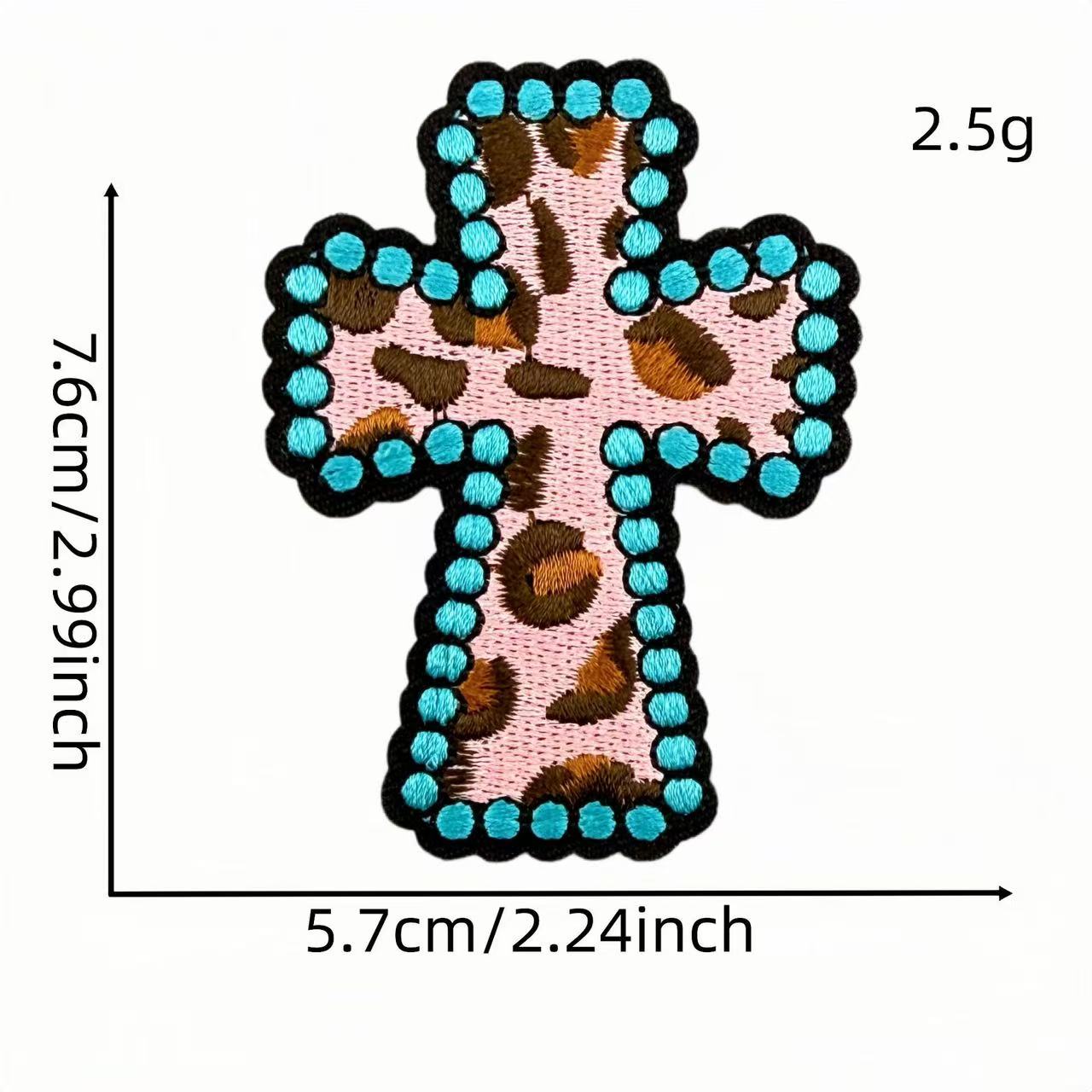 Western Cross Iron-On Patches, Vintage Christian Embroidery Patches