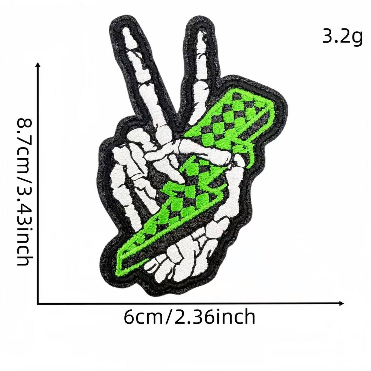 Skeleton Hand Peace Sign Embroidery Iron-On Patches