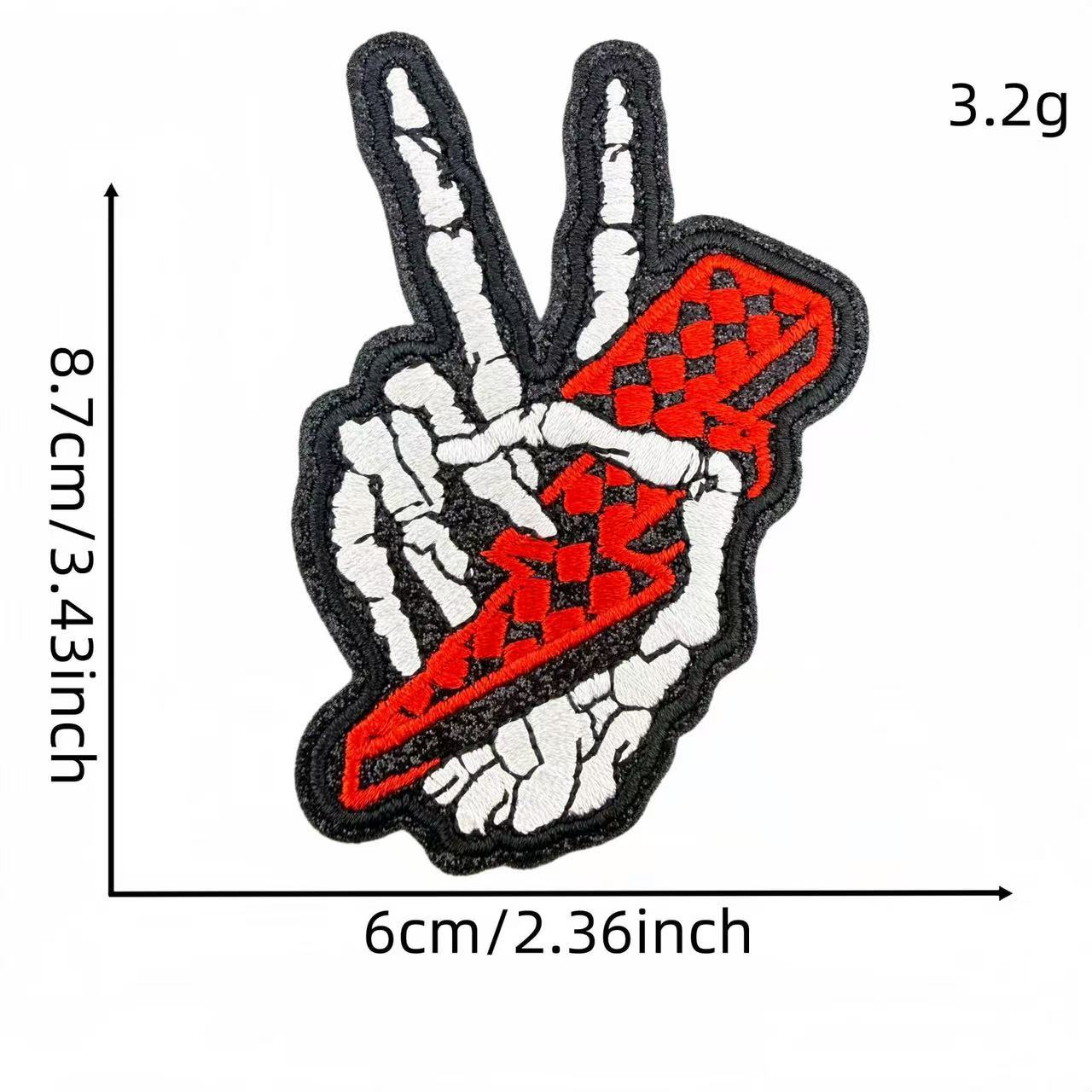 Skeleton Hand Peace Sign Embroidery Iron-On Patches