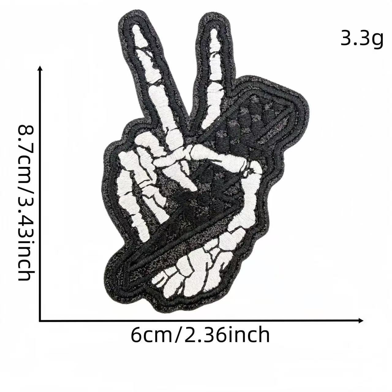 Skeleton Hand Peace Sign Embroidery Iron-On Patches