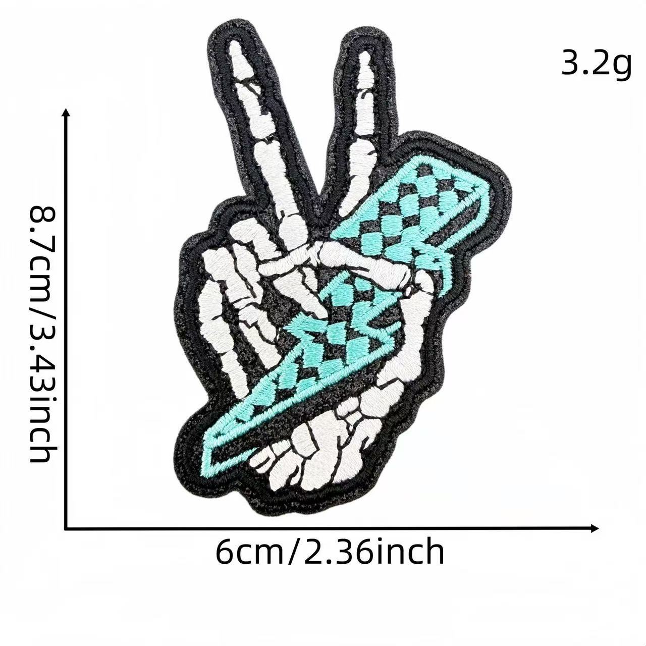 Skeleton Hand Peace Sign Embroidery Iron-On Patches