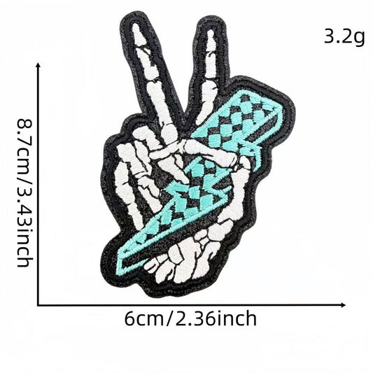 Skeleton Hand Peace Sign Embroidery Iron-On Patches