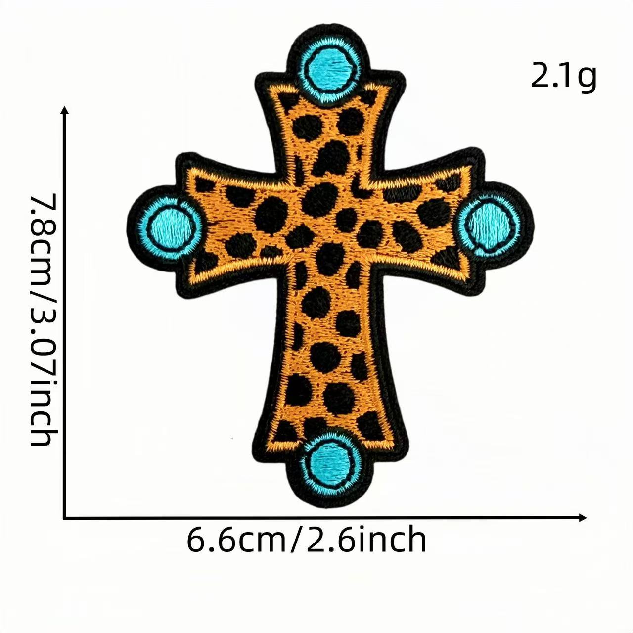 Western Cross Iron-On Patches, Vintage Christian Embroidery Patches