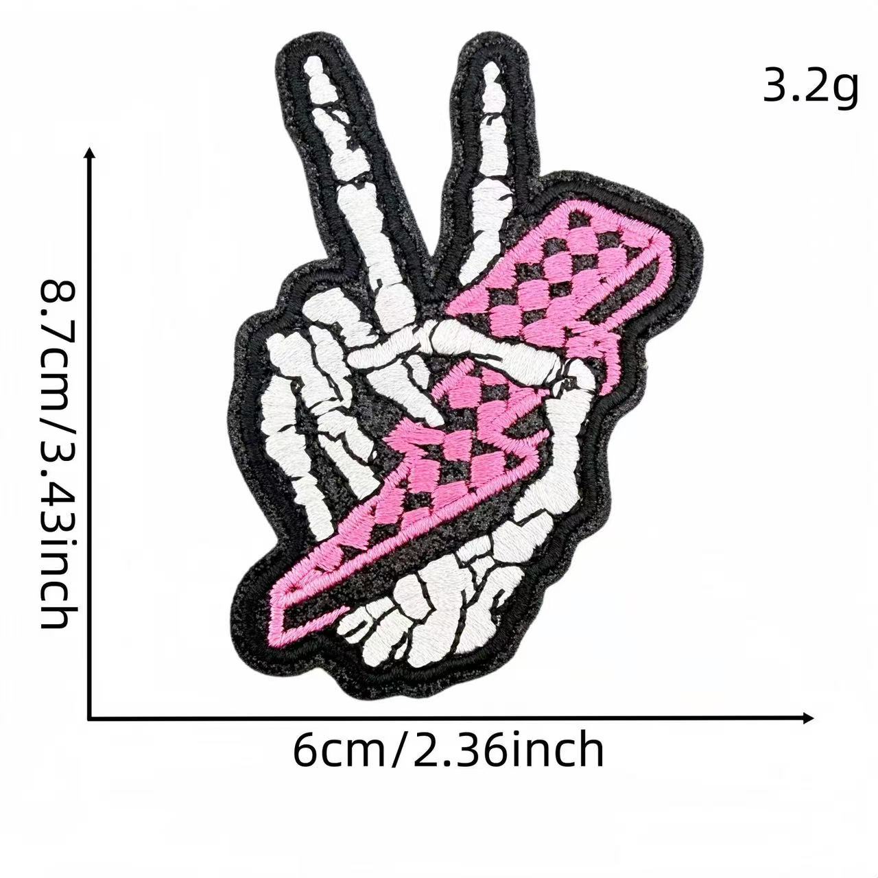Skeleton Hand Peace Sign Embroidery Iron-On Patches