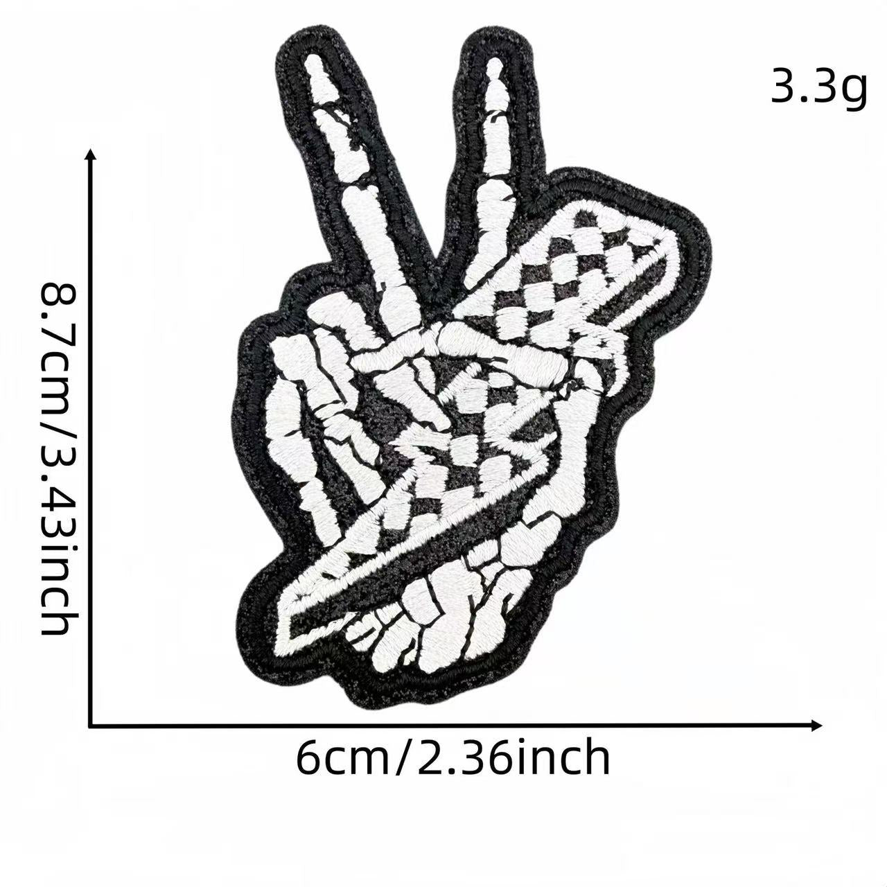 Skeleton Hand Peace Sign Embroidery Iron-On Patches