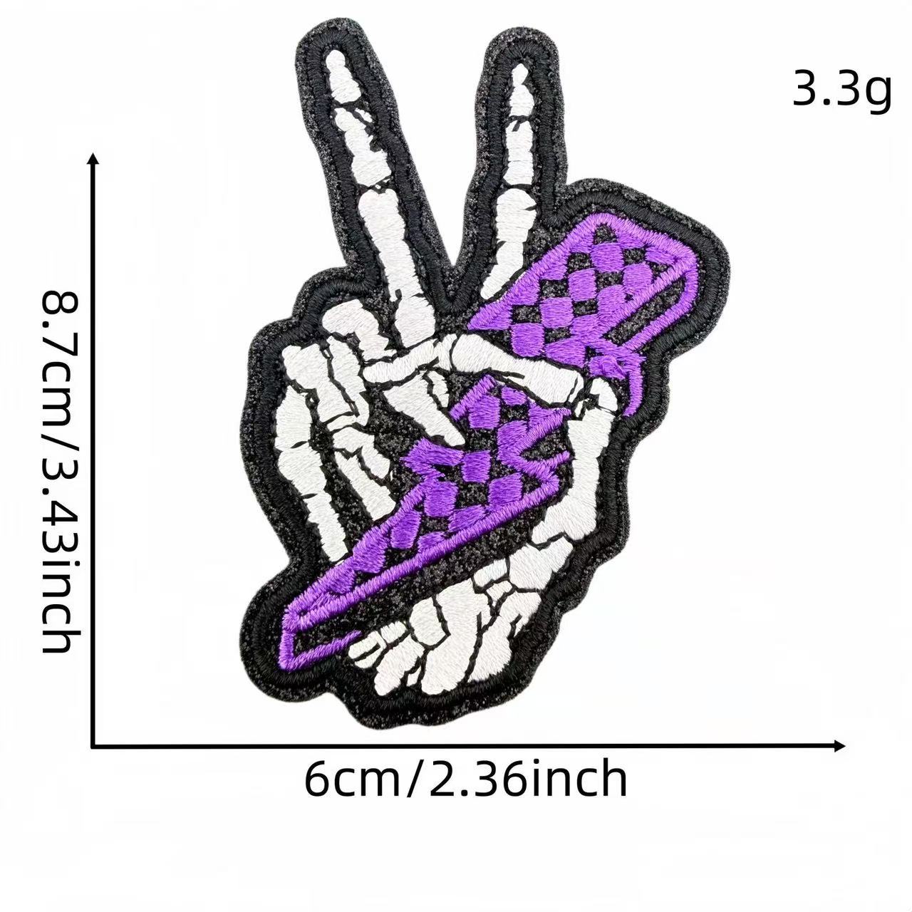 Skeleton Hand Peace Sign Embroidery Iron-On Patches