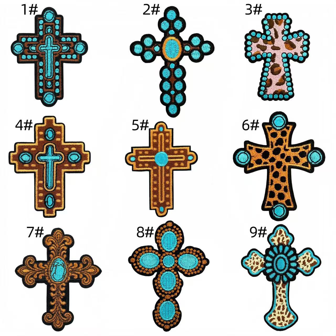 Western Cross Iron-On Patches, Vintage Christian Embroidery Patches