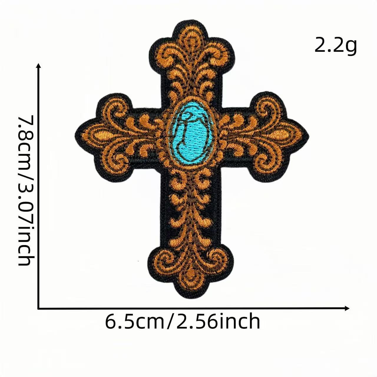 Western Cross Iron-On Patches, Vintage Christian Embroidery Patches