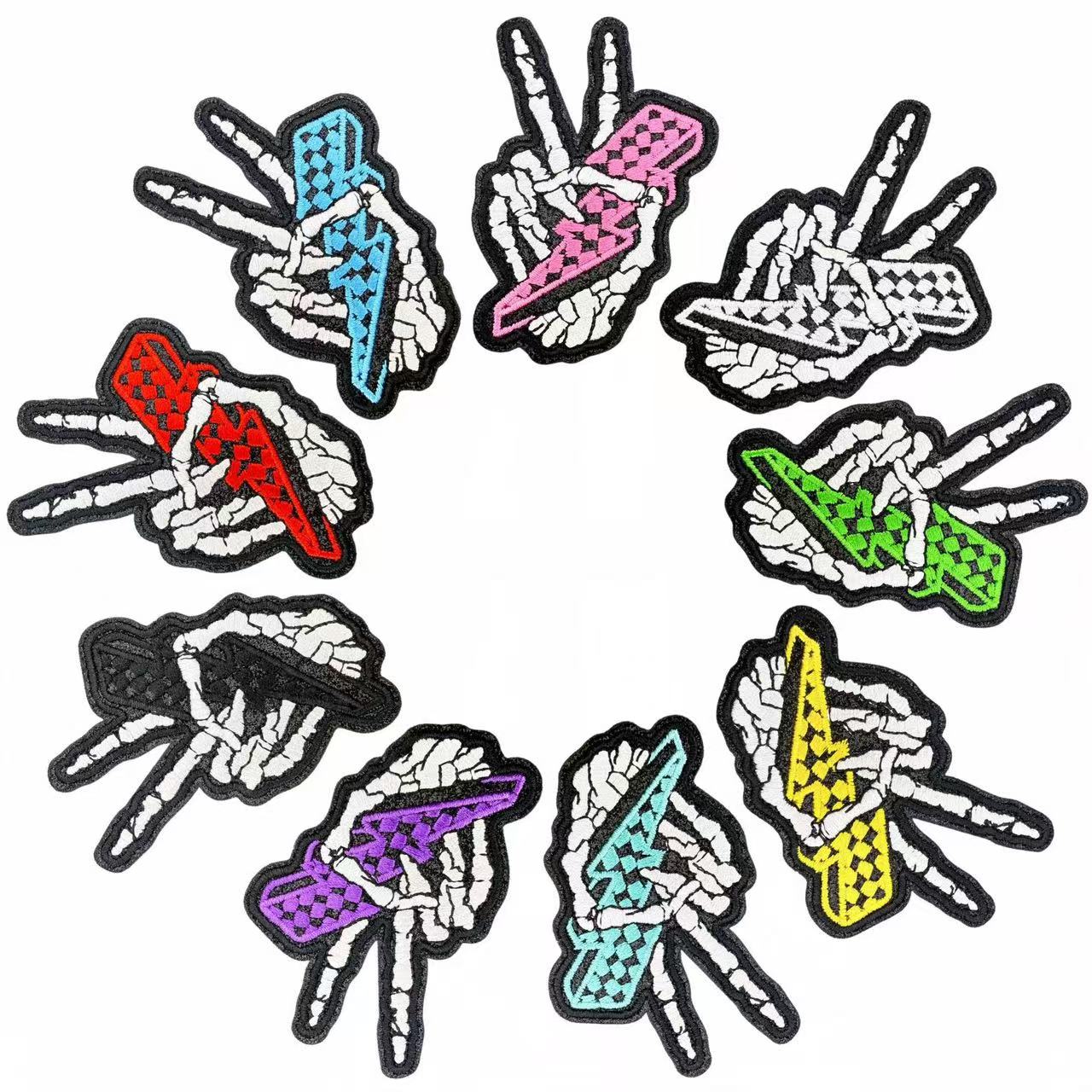 Skeleton Hand Peace Sign Embroidery Iron-On Patches